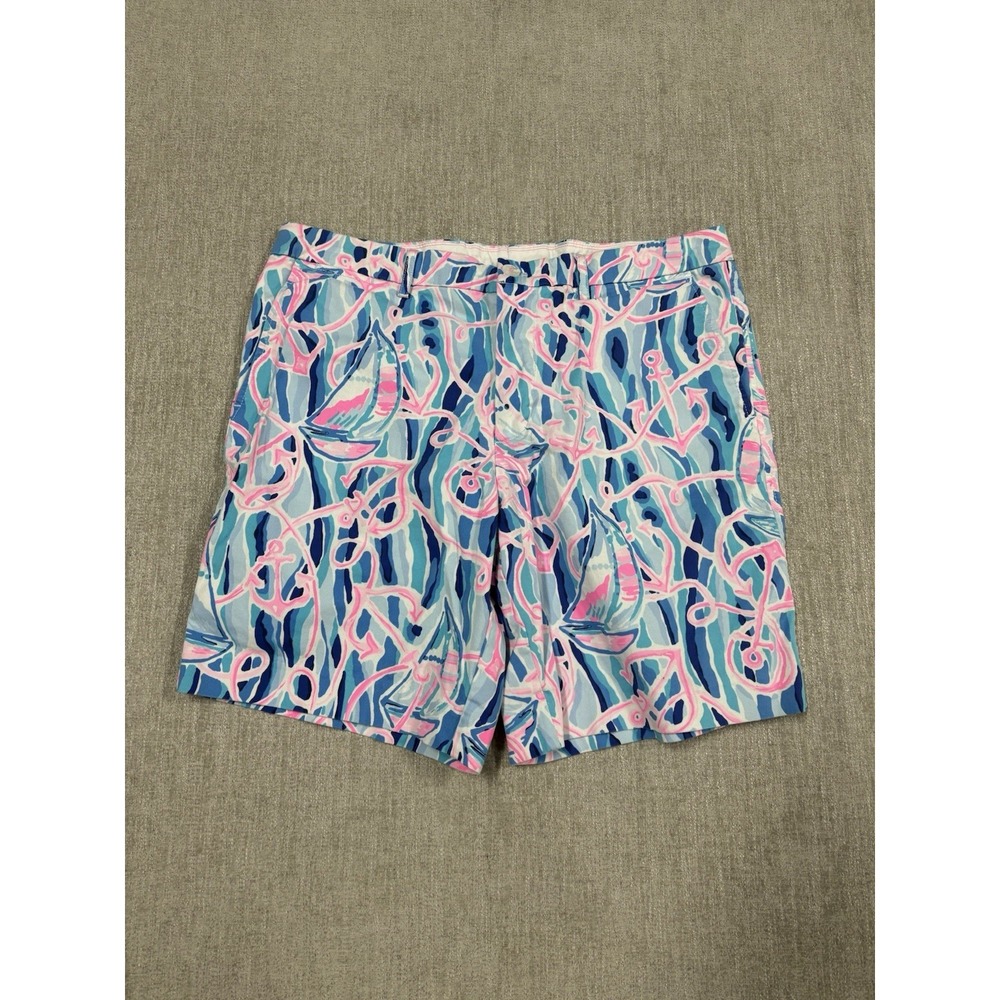 Lilly Pulitzer Mens Beaumont Shorts 8" Skim Blue Reel Nautical Anchor Size 36